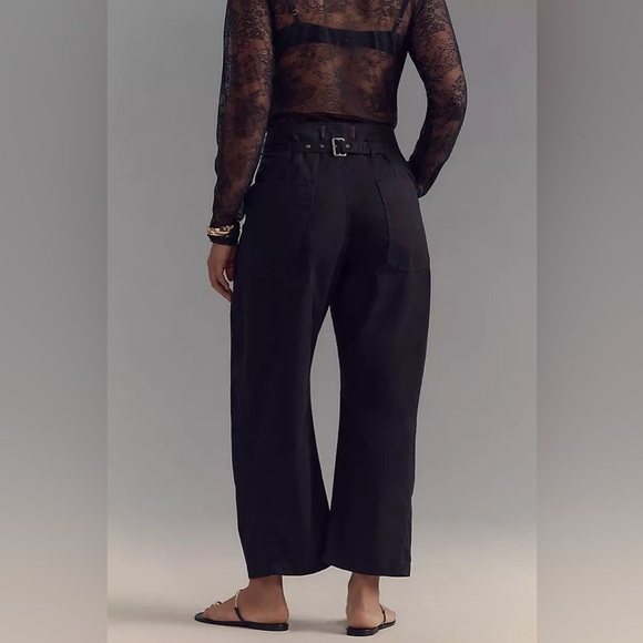 Pilcro Anthropologie The Arin Mid-Rise Button-Front Linen Blend Barrel Pants 33 - Picture 2 of 10